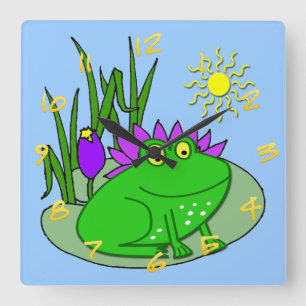 Cute Frog Kid's Square Wall Clock