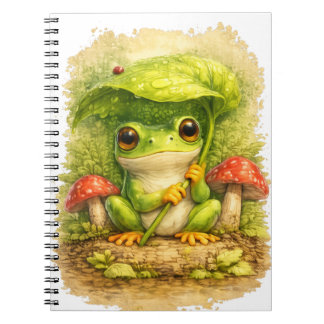 Cute Frog Leaf Umbrella Spiral Notebook