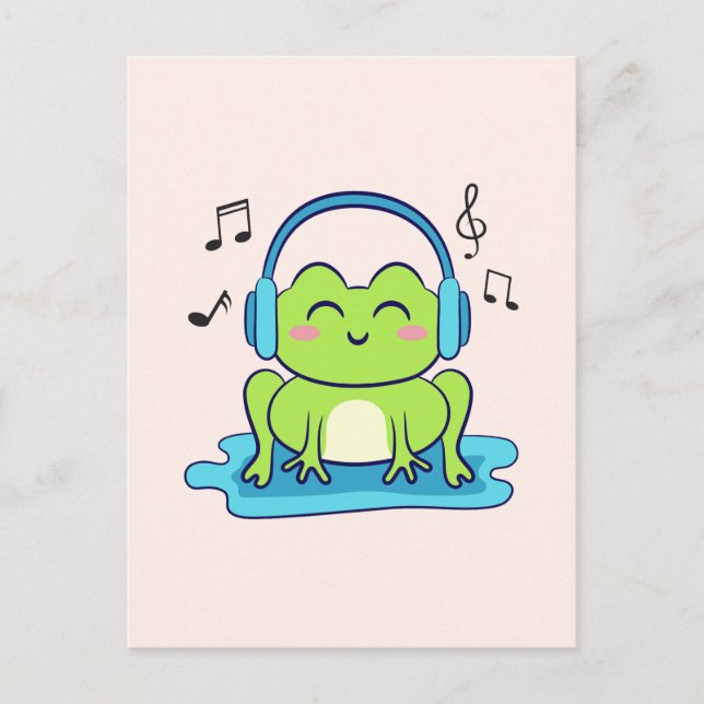 Cute Frog Listening To Music Postcard (Front)