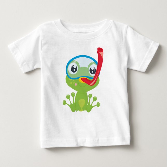 Cute Frog, Little Frog, Green Frog, Snorkel Baby T-Shirt (Front)