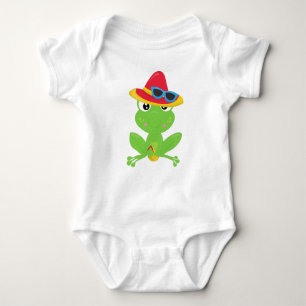 Cute Frog, Little Frog, Green Frog, Sunglasses Baby Bodysuit