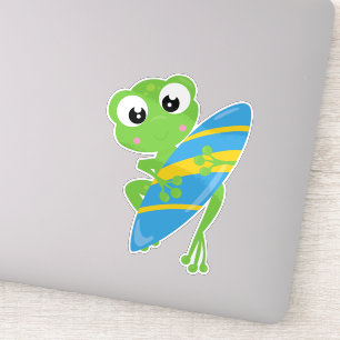 Cute Frog, Little Frog, Green Frog, Surfing Board