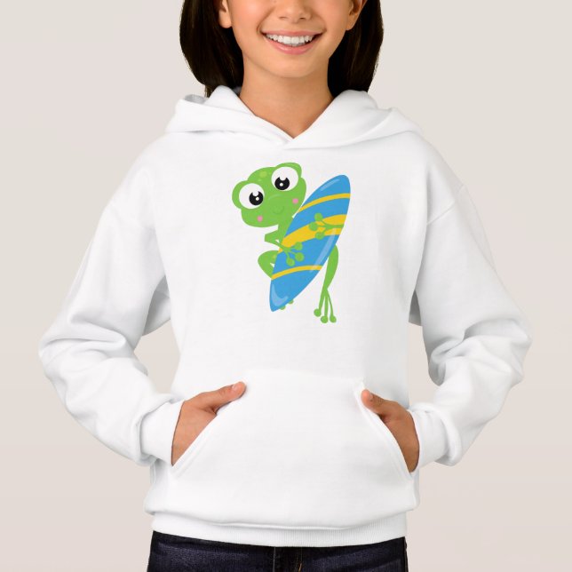 Cute Frog, Little Frog, Green Frog, Surfing Board (Front)