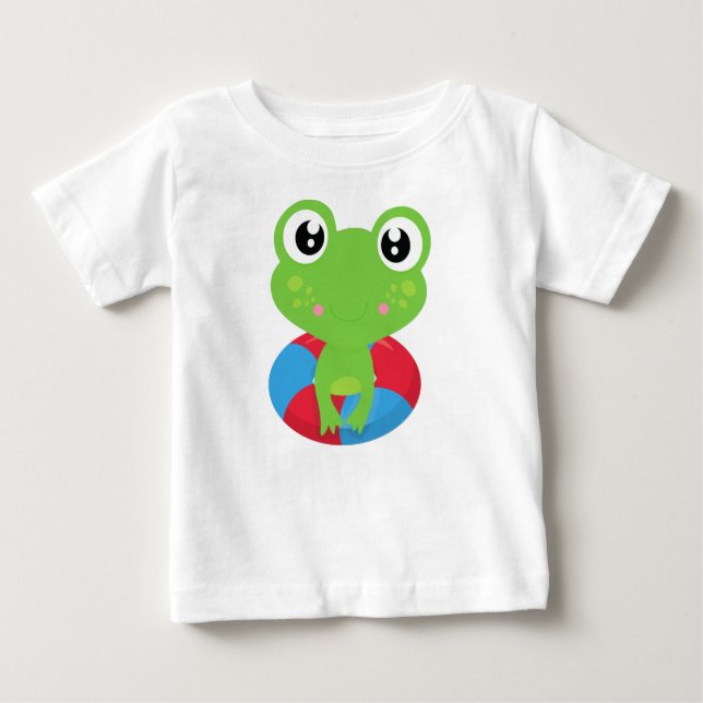 Cute Frog, Little Frog, Green Frog, Swim Ring Baby T-Shirt (Front)