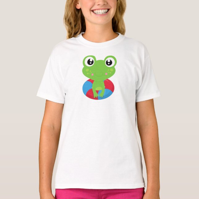 Cute Frog, Little Frog, Green Frog, Swim Ring T-Shirt (Front)