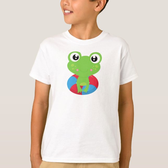 Cute Frog, Little Frog, Green Frog, Swim Ring T-Shirt (Front)