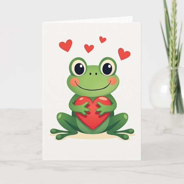 Cute Frog Love Heart Card (Front)