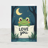 Cute Frog Love You Moon Card