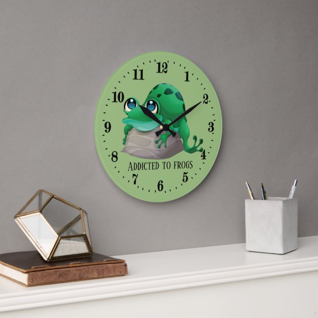cute frog lovers add text  large clock (Office)