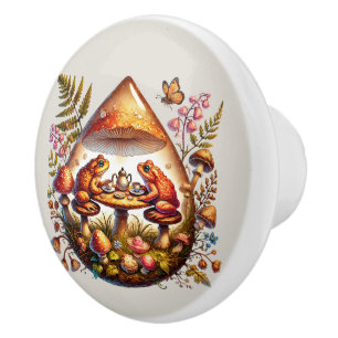 Cute frog lovers tea party  ceramic knob