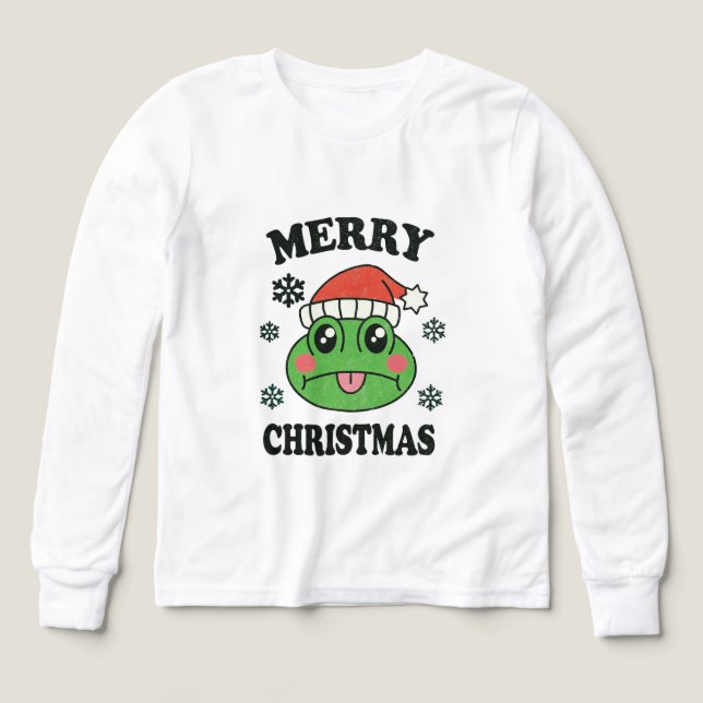 Cute Frog Merry Christmas T-Shirt (Design Front)