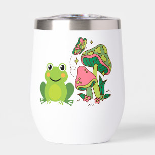 cute frog, mushrooms and butterfly