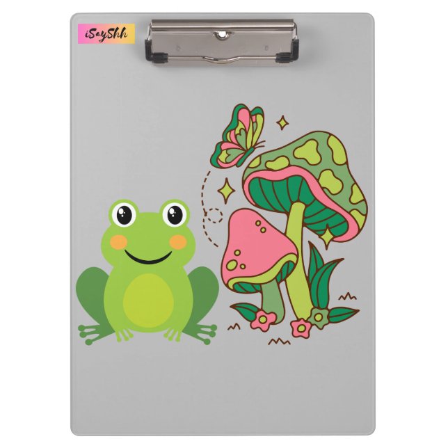 cute frog, mushrooms and butterfly clipboard (Front)