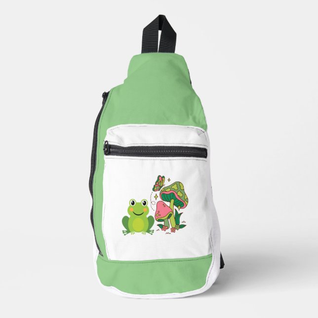 cute frog, mushrooms and butterfly sling bag (Front)