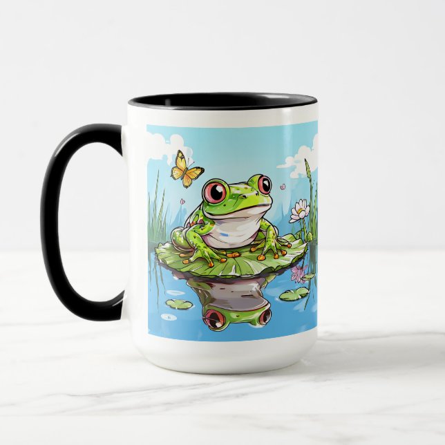 Cute Frog on a Lily Pad Cute Personalised Mug (Left)