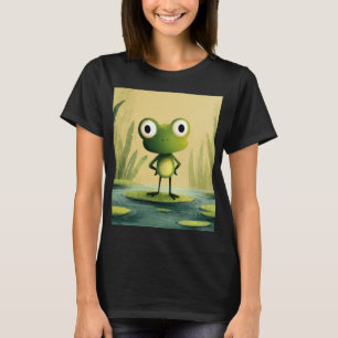 Cute Frog on Lily Pad – Whimsical Cartoon Art T-Shirt