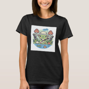 Cute frog on safari playing banjo in mushroom fiel T-Shirt
