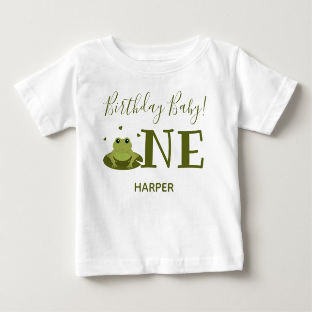 Cute Frog One Name First Birthday Baby T-Shirt (Front)