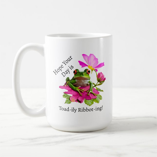  Cute Frog or Toad Pun on Pink Flowers Coffee Mug (Left)