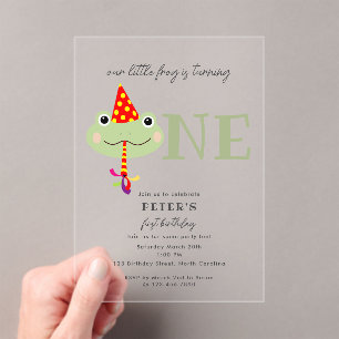 Cute Frog Party Hat Kids First 1st Birthday Party Acrylic Invitations