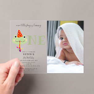 Cute Frog Party Hat Kids First 1st Birthday Photo Acrylic Invitations