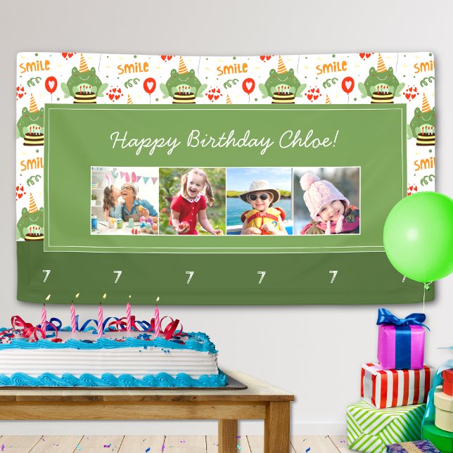 Cute Frog Pattern Smile Text Happy Birthday Photo Banner (Creator Uploaded)