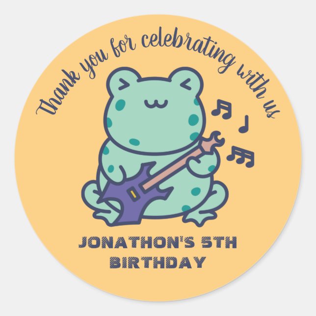 Cute Frog Play Guitar Kids Birthday Party Classic Round Sticker (Front)
