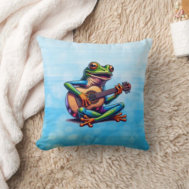 Cute Frog Playing a Guitar  Cushion (Blanket)