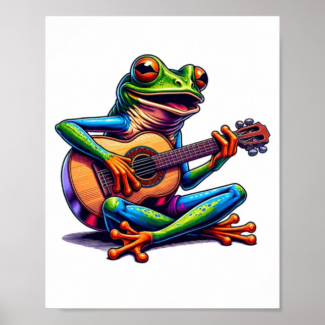 Cute Frog Playing A Guitar Dont Worry Be Hoppy _1  Poster (Front)