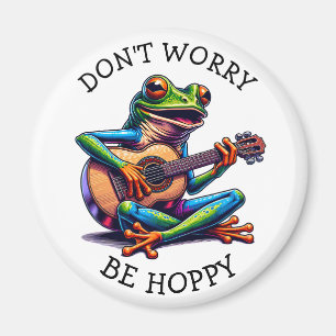 Cute Frog Playing a Guitar Don't Worry, Be Hoppy Magnet