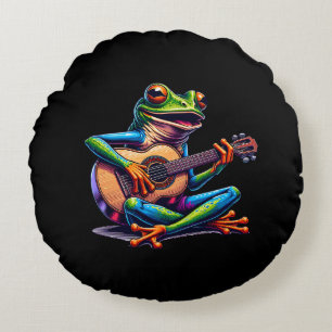 Cute Frog Playing a Guitar Round Cushion