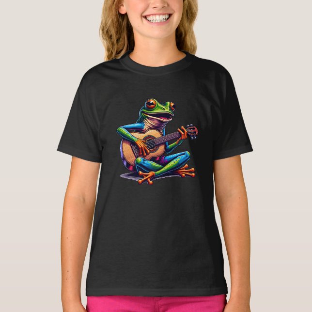 Cute Frog Playing a Guitar T-Shirt (Front)