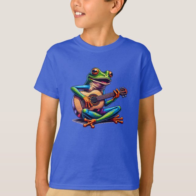 Cute Frog Playing a Guitar T-Shirt (Front)