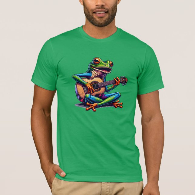 Cute Frog Playing a Guitar T-Shirt (Front)