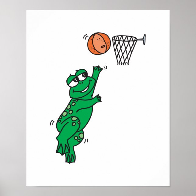 cute frog playing basketball poster (Front)
