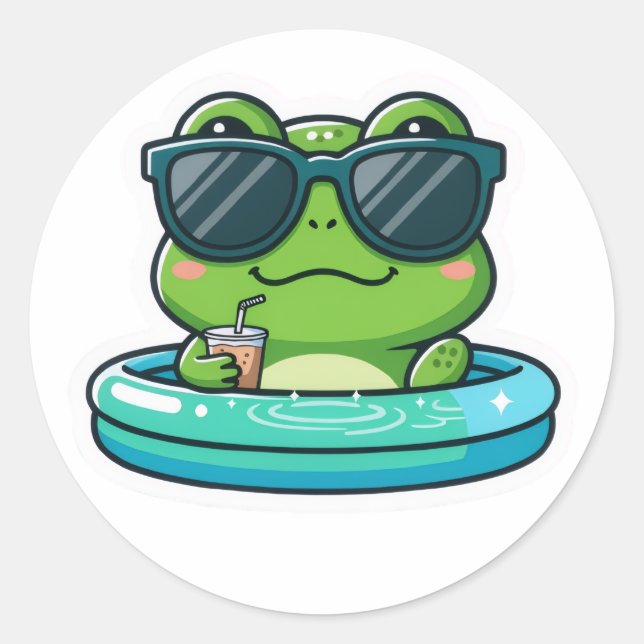 Cute Frog Pool Sticker – Funny Sunglasses Frog (Front)