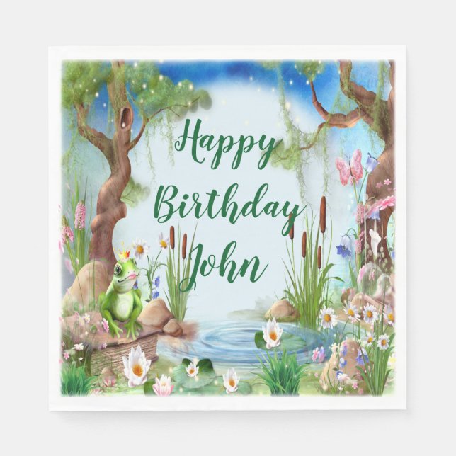 Cute Frog Prince Birthday Party Napkin (Front)