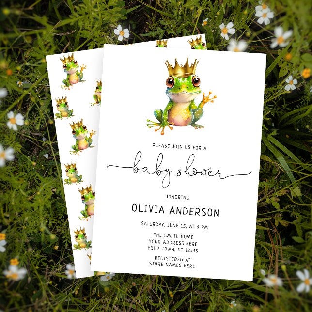 Cute Frog Prince Green & Gold Baby Shower Invitation (Creator Uploaded)