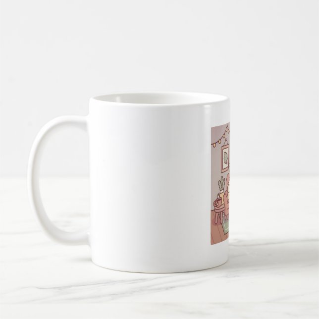 Cute Frog Reading A Book In Cozy Room Coffee Mug (Left)