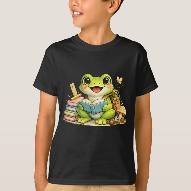 Cute Frog Reading - Back To School T-Shirt (Front)