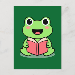 Cute Frog Reading Book Kawaii  Postcard