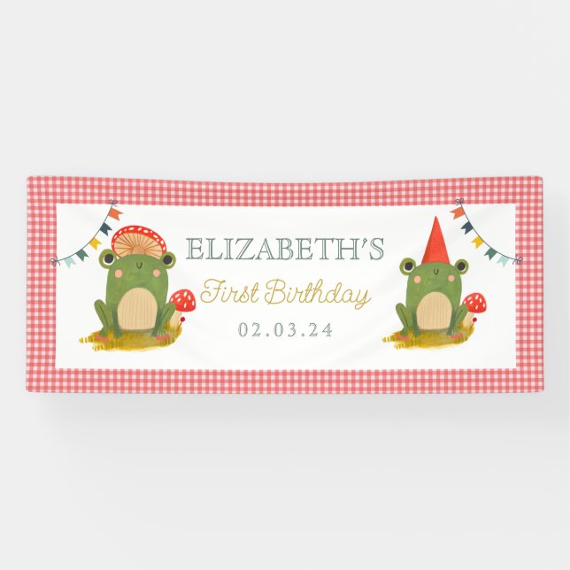 Cute Frog Red hat mushroom Banner (Horizontal)