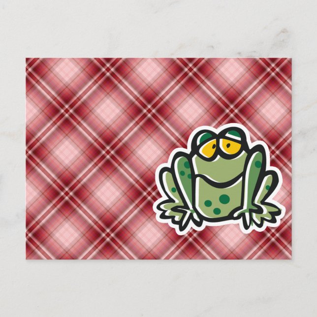 Cute Frog; Red Plaid Postcard (Front)