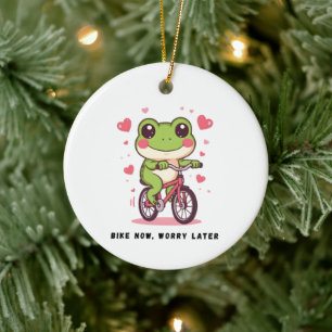 Cute Frog Riding Bicycle Funny Frog Lover Gift Ceramic Tree Decoration