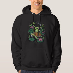 Cute Frog Riding Turtle Pond Vintage Vector Art_1 Hoodie