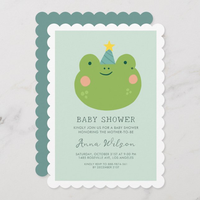 Cute Frog Sage Green Cute Baby Shower  Invitation (Creator Uploaded)