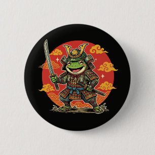 Cute Frog Samurai Cartoon Animal Warrior Design 6 Cm Round Badge
