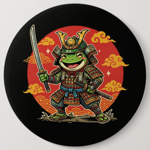 Cute Frog Samurai Cartoon Animal Warrior Design 6 Cm Round Badge