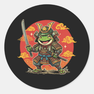 Cute Frog Samurai Cartoon Animal Warrior Design Classic Round Sticker