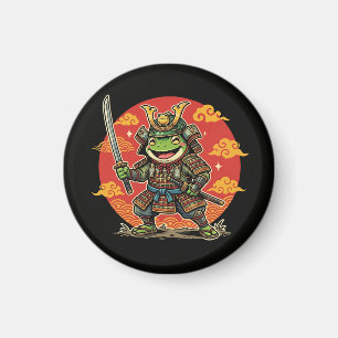 Cute Frog Samurai Cartoon Animal Warrior Design Magnet
